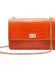 Leather chain bag, orange croc, front