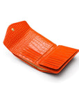 Large leather purse with 15 CC, orange croc, open