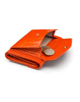 Large leather purse with 15 CC, orange croc, coin purse