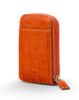 Leather card case with zip, orange croc, front view