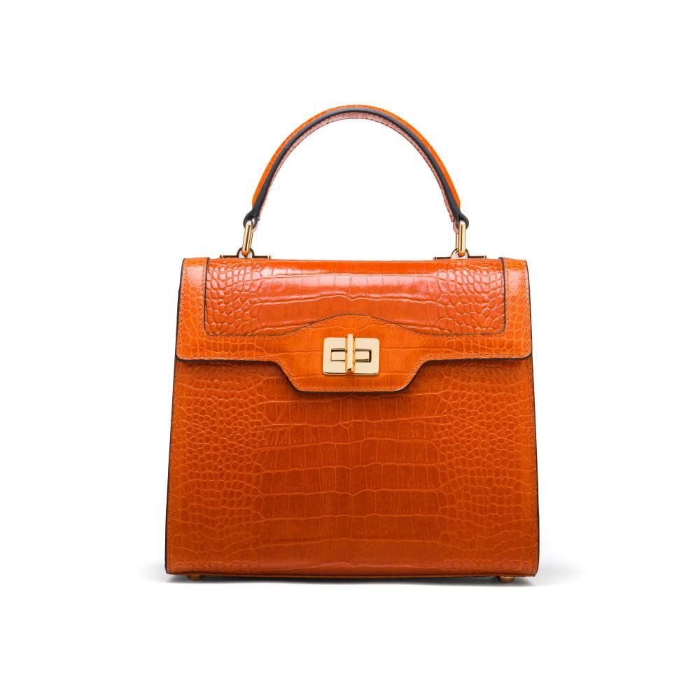 Leather signature Morgan bag, orange croc, front view