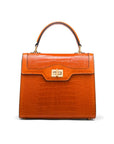 Leather signature Morgan bag, orange croc, front view