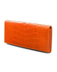 Leather Mayfair concertina purse, orange croc, front