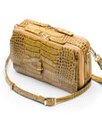 Small leather shoulder bag, antique green croc, side