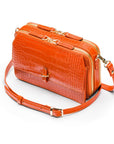 Small leather shoulder bag, orange croc, side