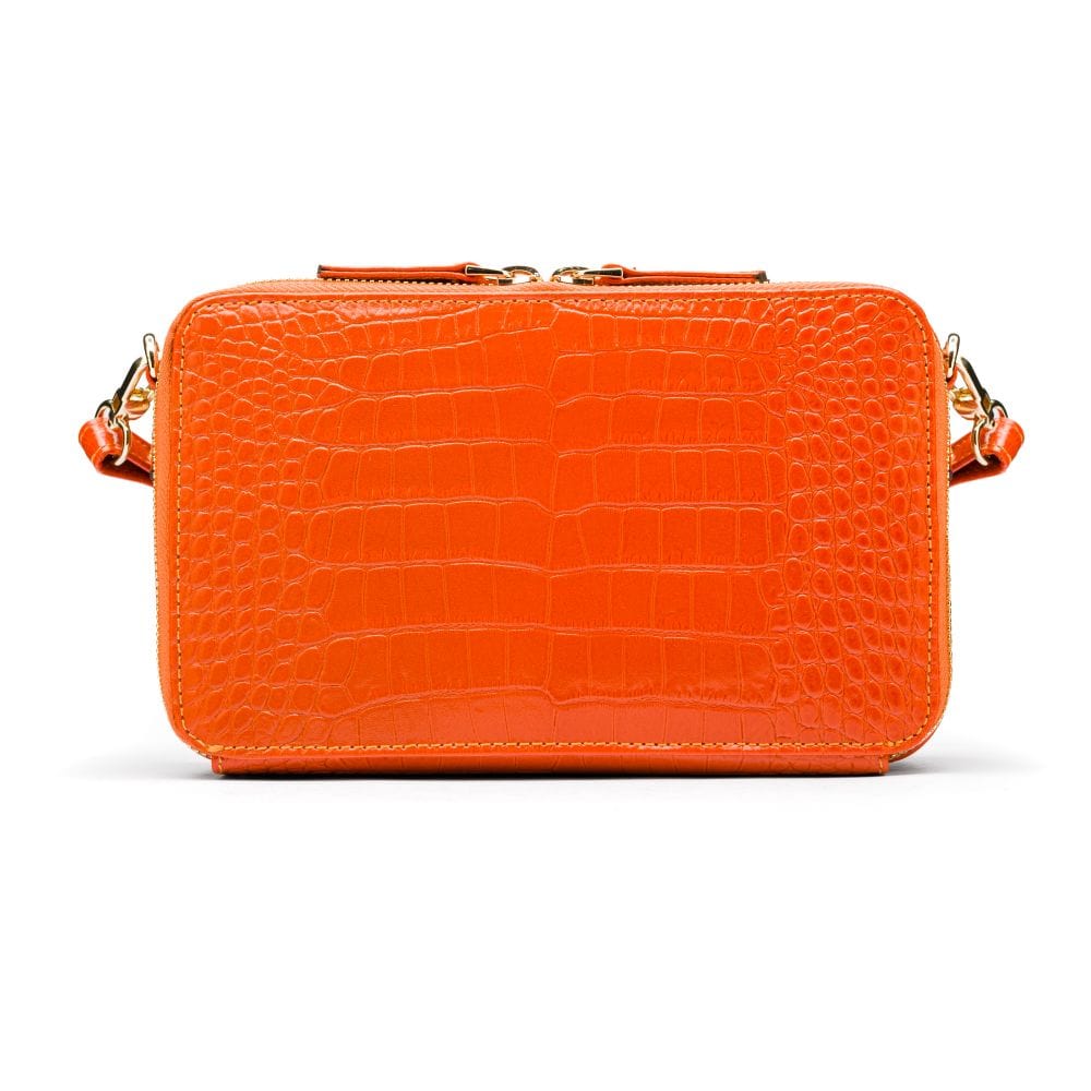 Small leather shoulder bag, orange croc, back