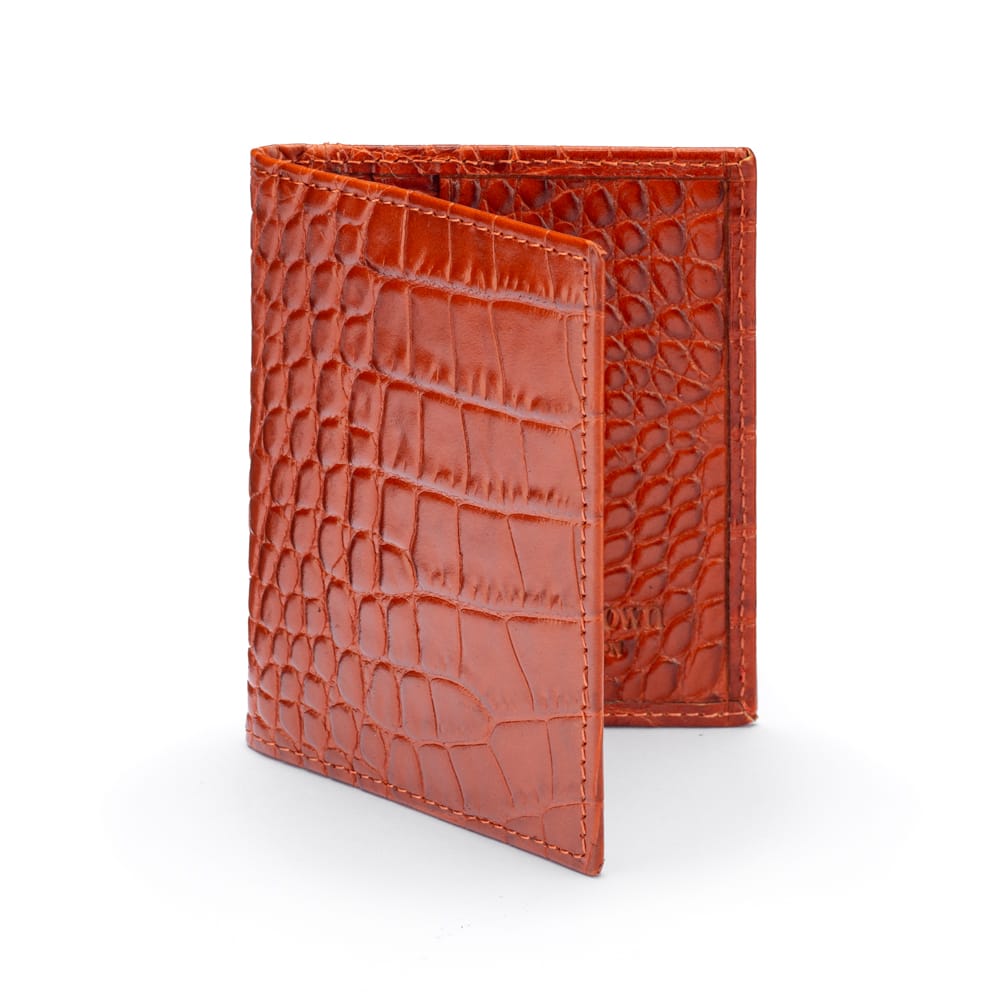 Premium Slim RFID Leather Credit Card Wallet, Orange Croc Effect, front