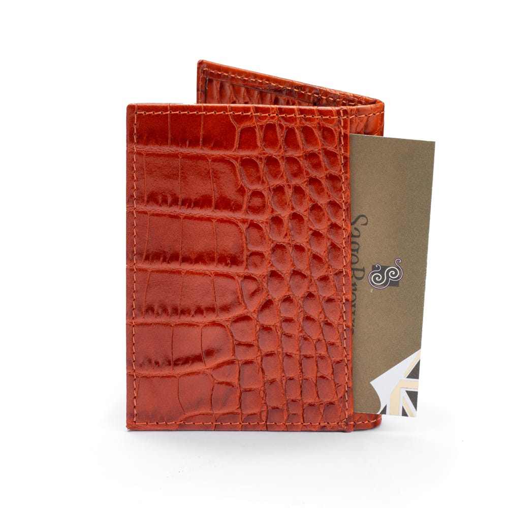Premium Slim RFID Leather Credit Card Wallet, Orange Croc Effect, back