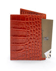 Premium Slim RFID Leather Credit Card Wallet, Orange Croc Effect, back