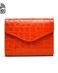 RFID Large leather purse with 15 CC, orange croc, front