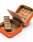 Leather travel jewellery case with zip, orange croc, inside