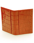 Leather bifold travel card wallet, orange croc, back