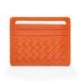 Flat woven leather card holder, orange, front