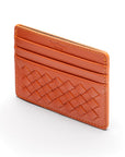 Flat woven leather card holder, orange, back