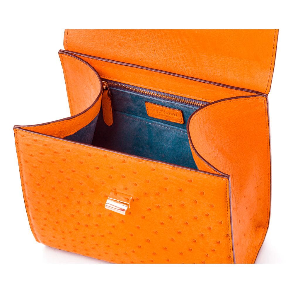 Real ostrich Morgan bag, orange, inside