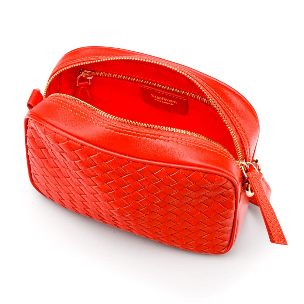 Ivy woven camera bag, orange, inside