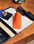 Large leather glasses case, orange, lifestyle