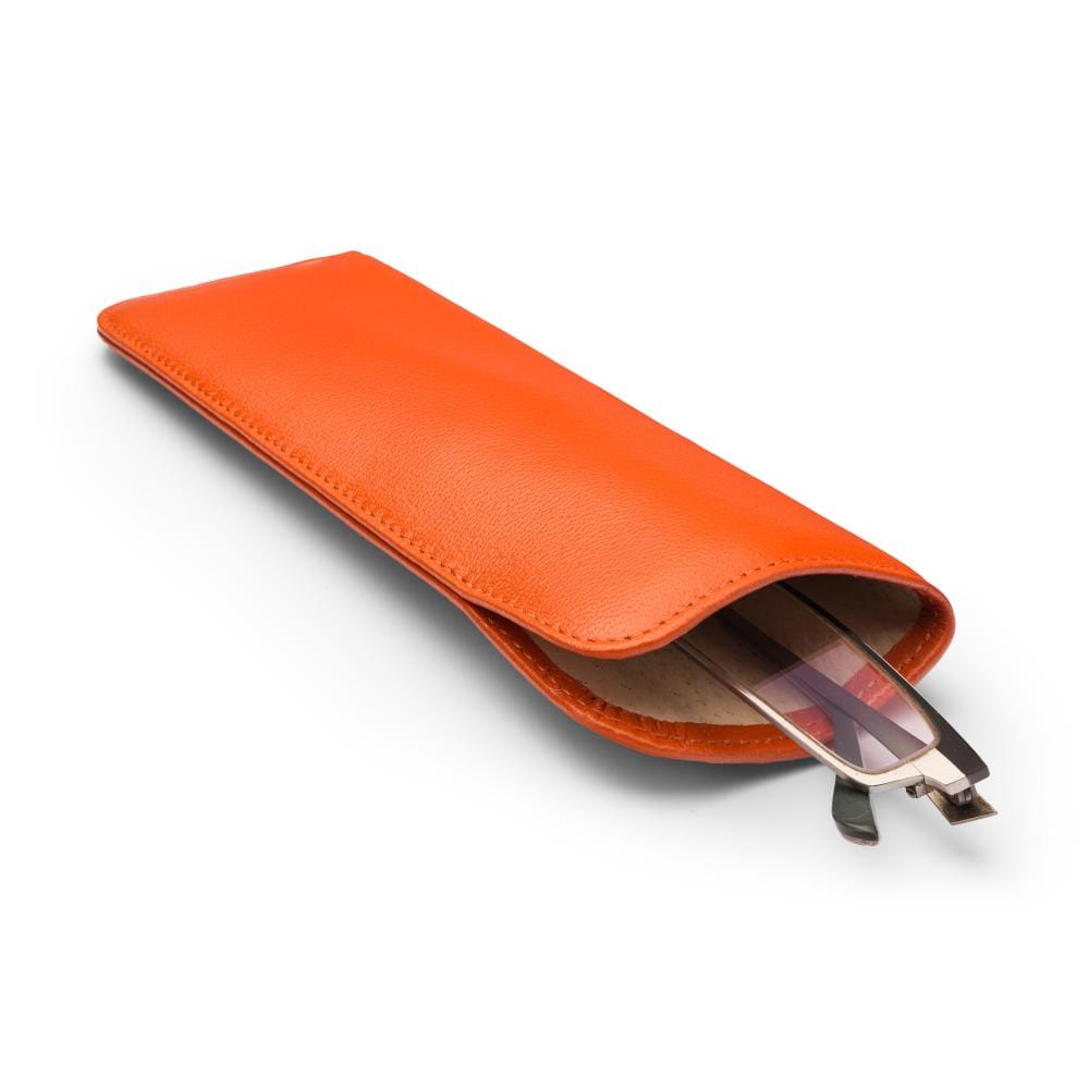Large leather glasses case, soft orange, inside