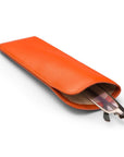 Large leather glasses case, soft orange, inside