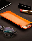 Large leather glasses case, soft orange, lifestyle