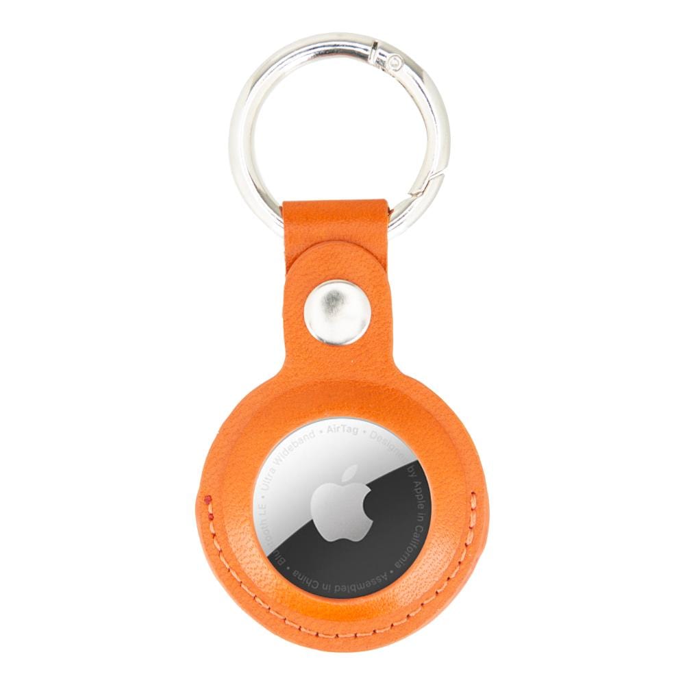 Leather air tag holder, orange, front