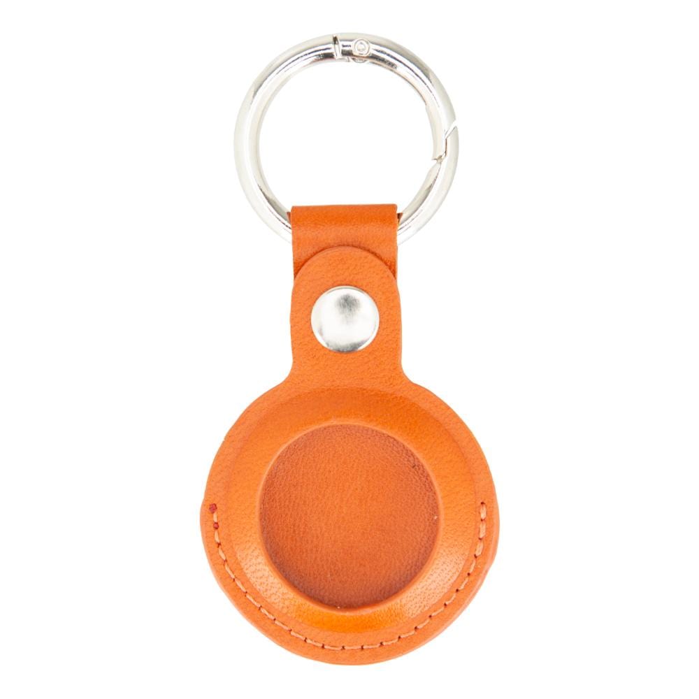 Leather air tag holder, orange, front view