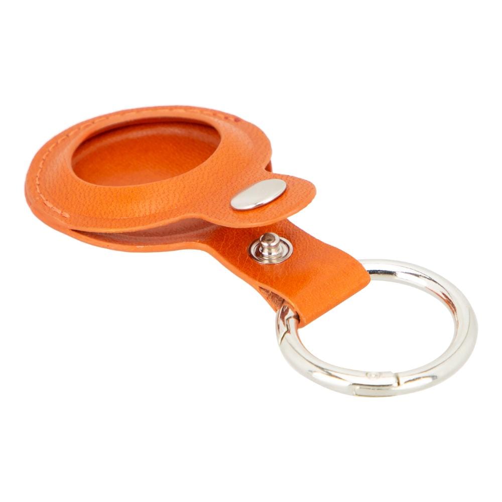 Leather air tag holder, orange, side