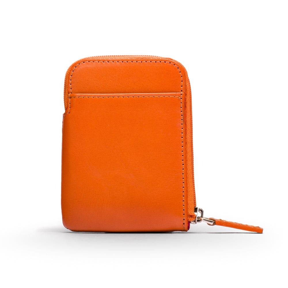 Leather card case with zip, orange, front