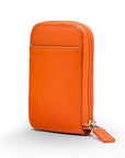 Leather card case with zip, orange, front view