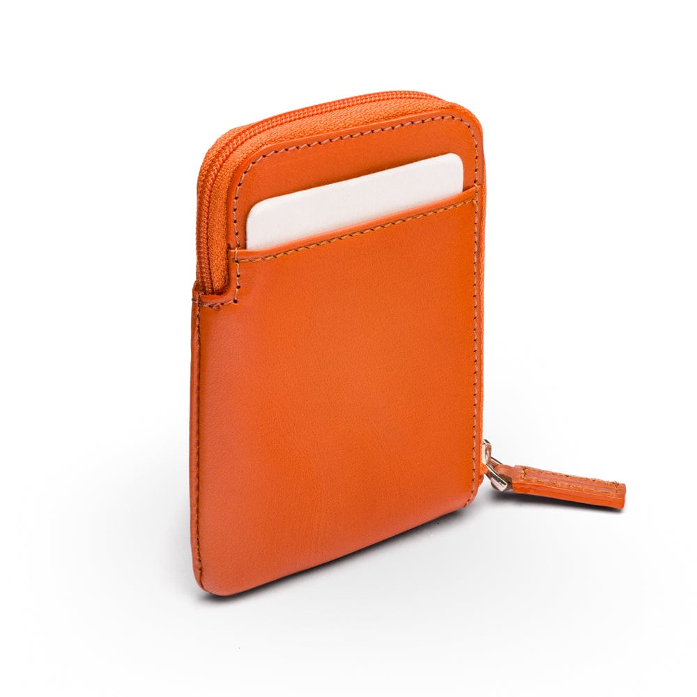 Leather card case with zip, orange, back