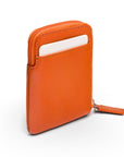 Leather card case with zip, orange, back