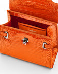 Leather Mini Catherine Bag, Orange Patent Croc Effect, inside