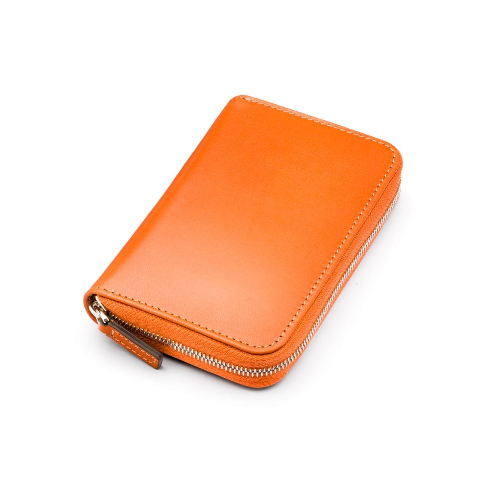 Leather zip around 7 piece manicure set, orange, front
