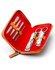 Leather zip around 7 piece manicure set, orange, inside