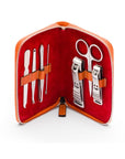 Leather zip around 7 piece manicure set, orange, open