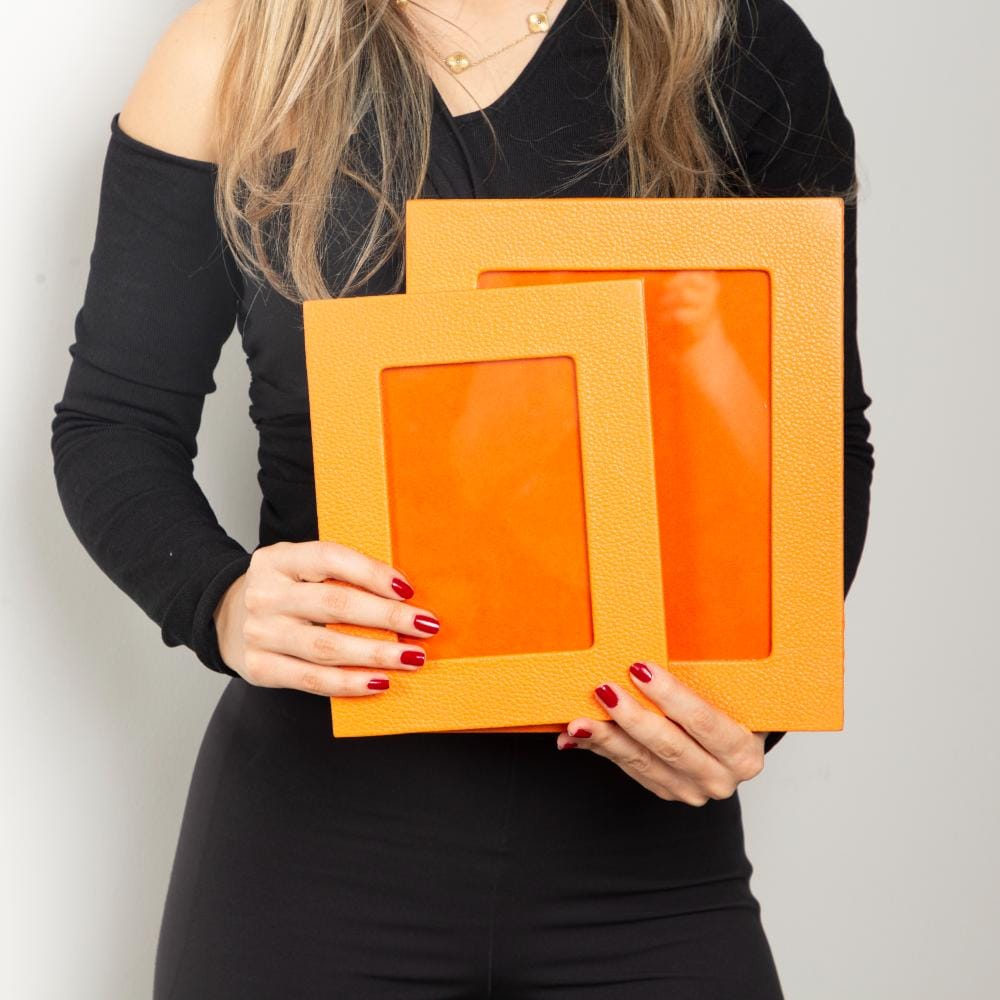 Luxury leather  frame, orange, 2 different sizes