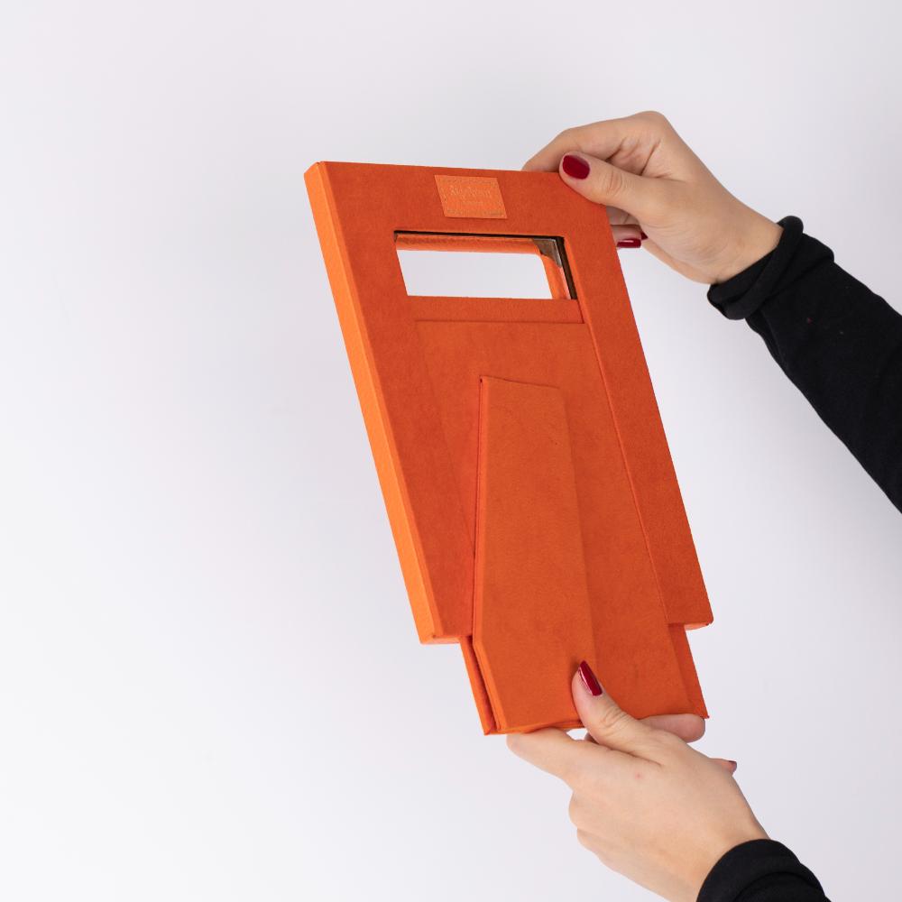 Luxury leather frame, orange, with sliding back