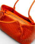 Midi woven leather bag, orange, inside