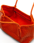 Midi woven leather bag, orange, open