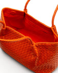 Midi woven leather bag, orange, open view