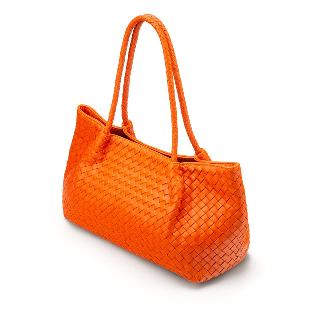 Midi woven leather bag, orange, side