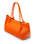 Midi woven leather bag, orange, side