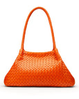 Midi woven leather bag, orange, trapeze 