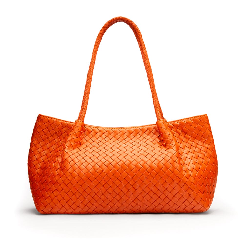 Midi woven leather bag, orange, front