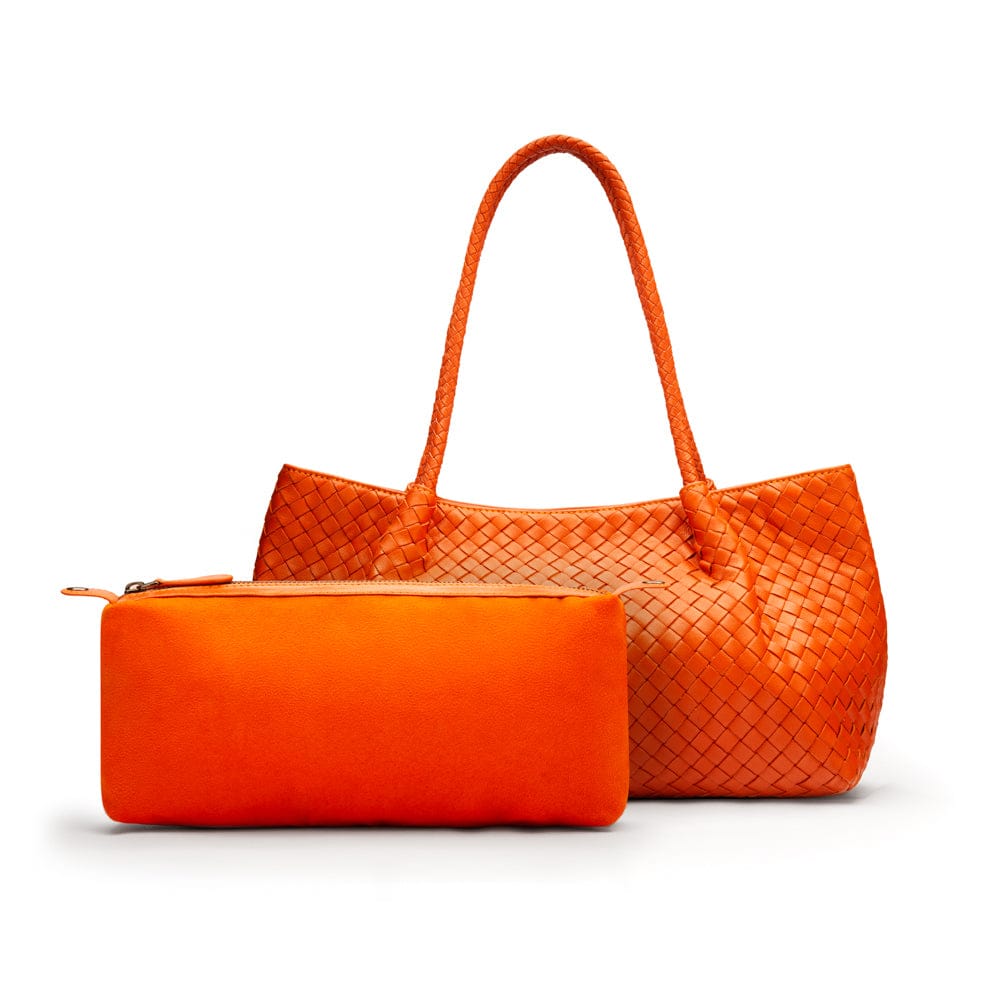 Midi woven leather bag, orange, inner bag