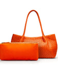 Midi woven leather bag, orange, inner bag