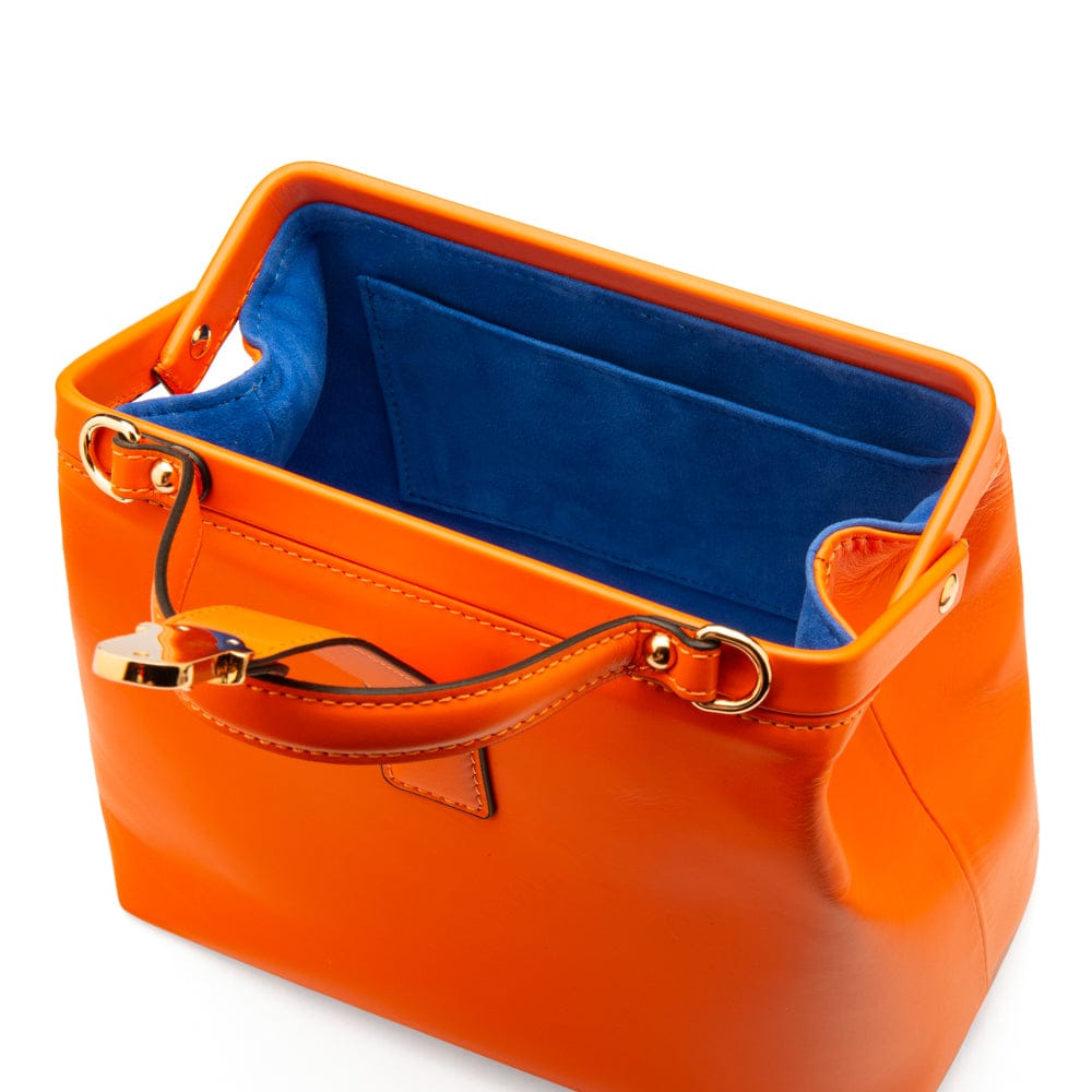 Mini leather Gladstone bag, orange, open