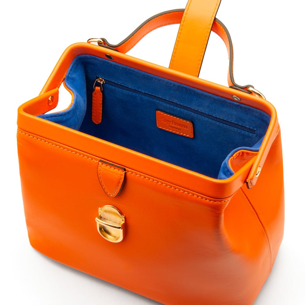 Mini leather Gladstone bag, orange, inside