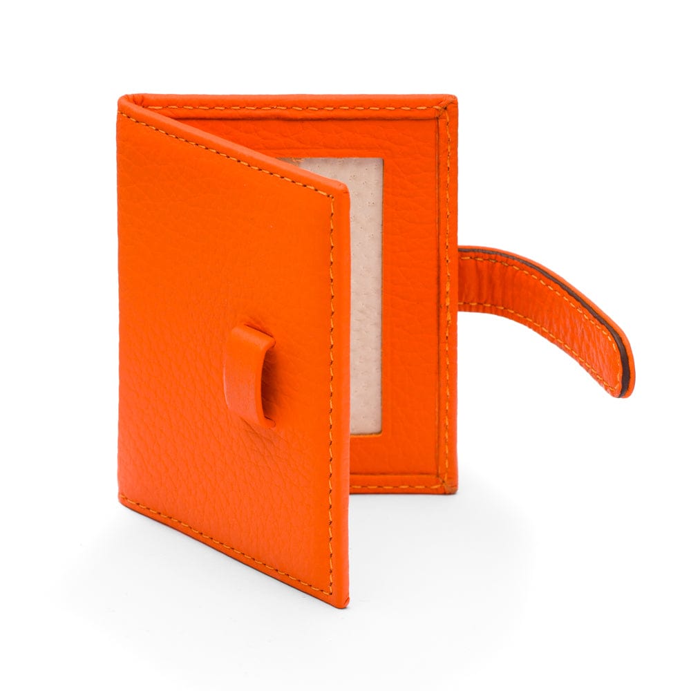 Mini leather passport photo frame, orange, 60 x 40mm, open