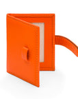 Mini leather passport photo frame, orange, 60 x 40mm, open